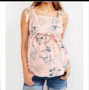 Motherhood Maternity Pink Floral Square Neck Tie Waist Tank Top NWT
